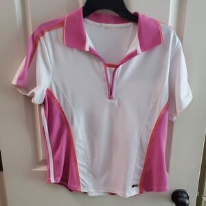Women's Pink and White Polo Shirt